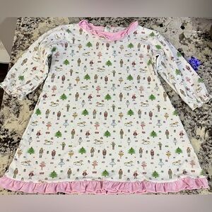 Adorable Kids Nightgown with Pink Ruffle and Festive Print
